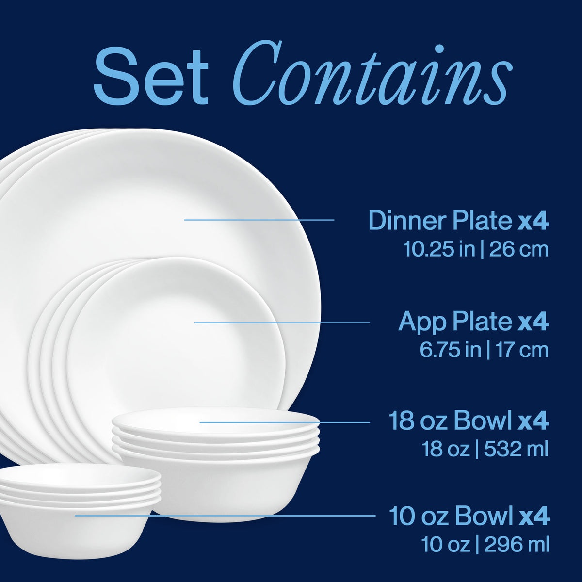 Corelle® Winter Frost White 16-piece Mugless Dinnerware Set, Service for 4 - Image 3