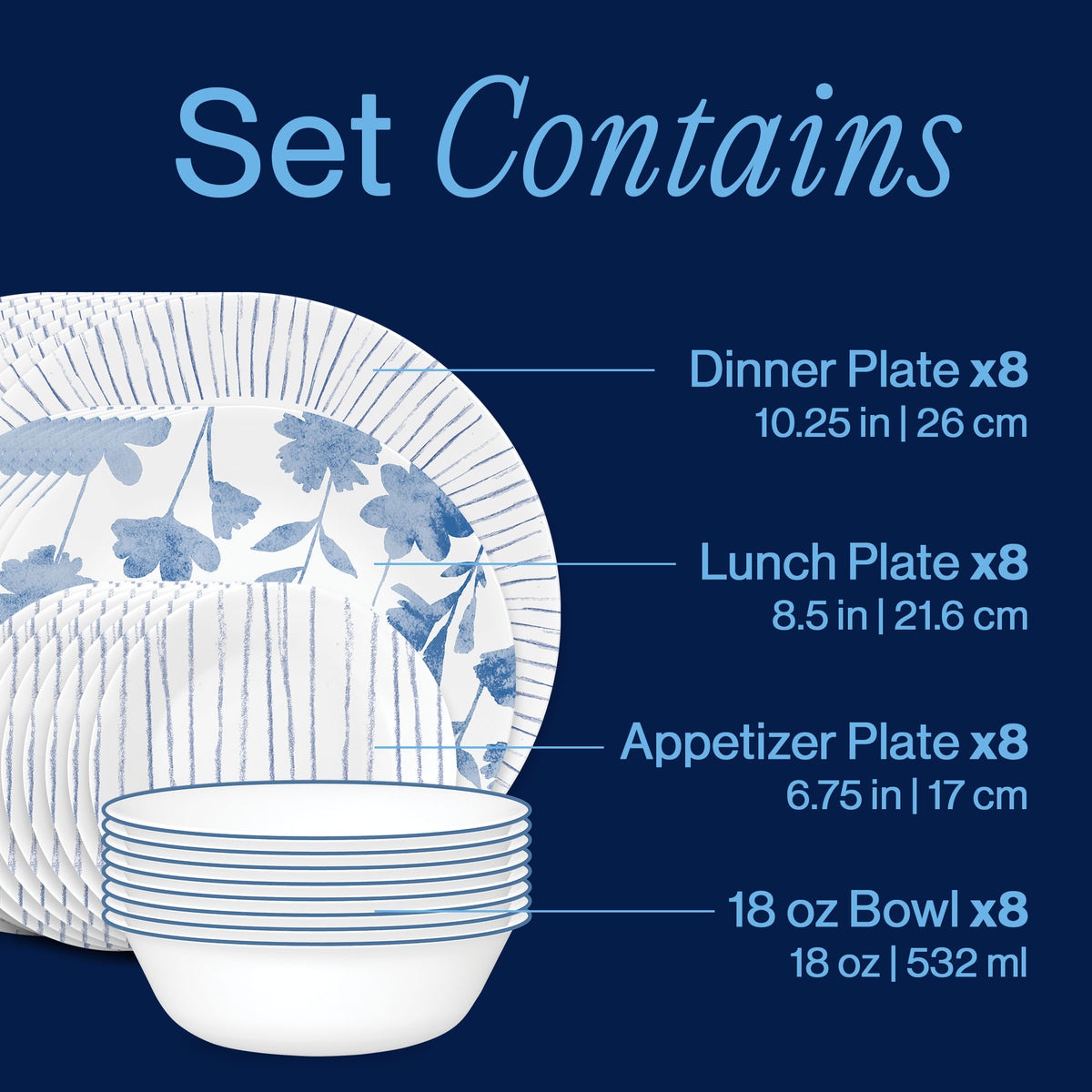 Corelle® Botanical Stripes 32-piece Dinnerware Set, Service for 8 - Image 3
