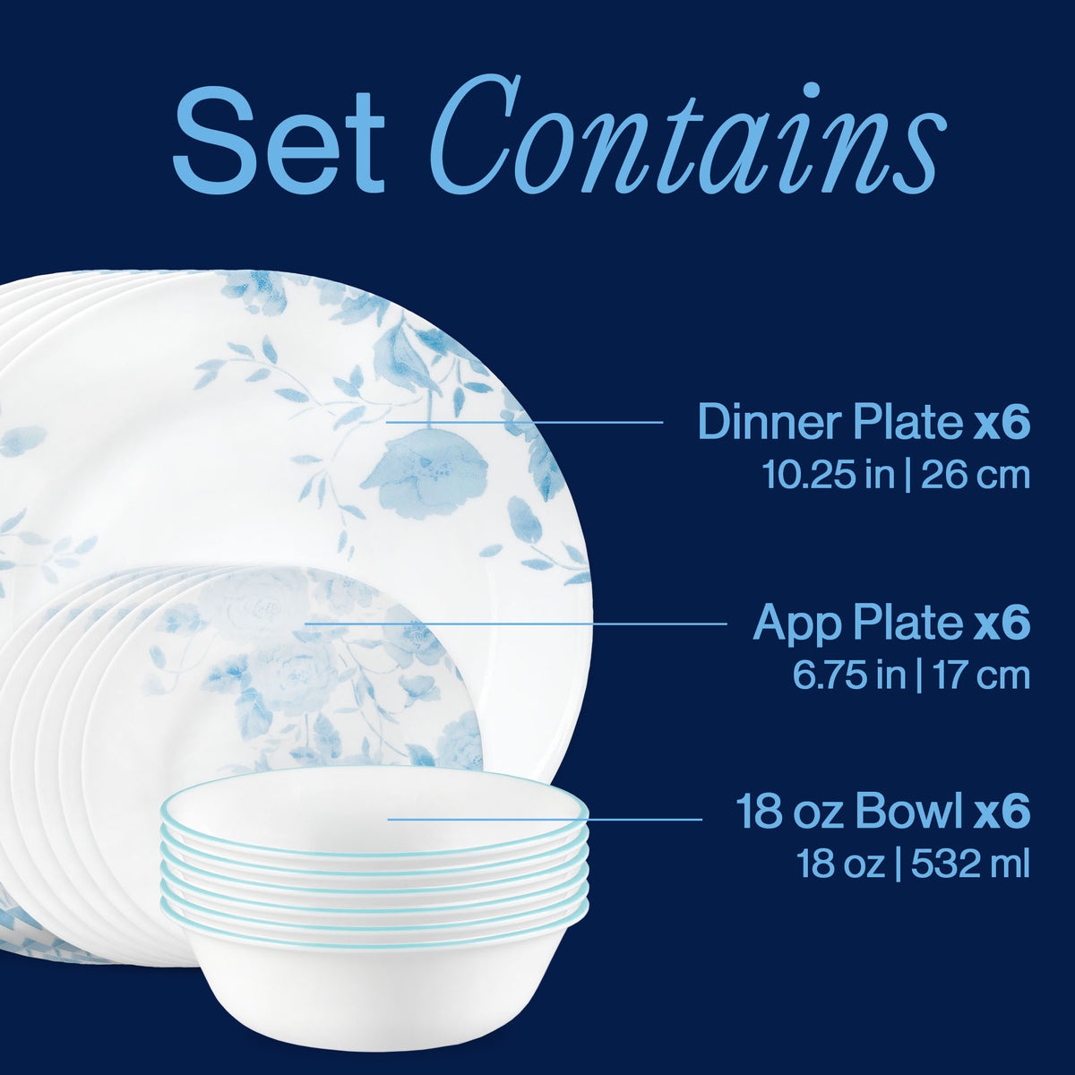 Corelle® Blue Bouquet 18-piece Dinnerware Set, Service for 6 - Image 3