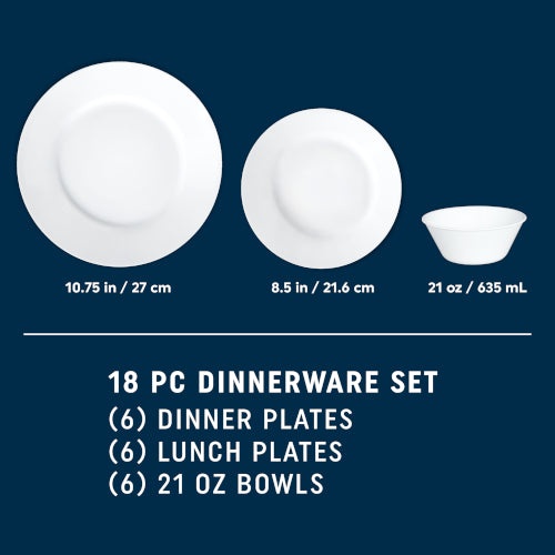 Corelle® Dazzling White Wide Rim 18pc Set, Service for 6 - Image 2