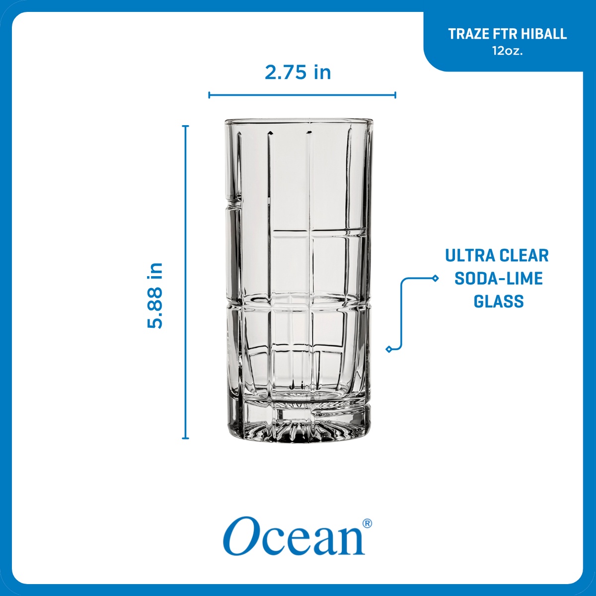 Ocean Glass Traze FTR Highball Glasses (4-Pieces), 12-ounce, Dishwasher Safe - Image 3